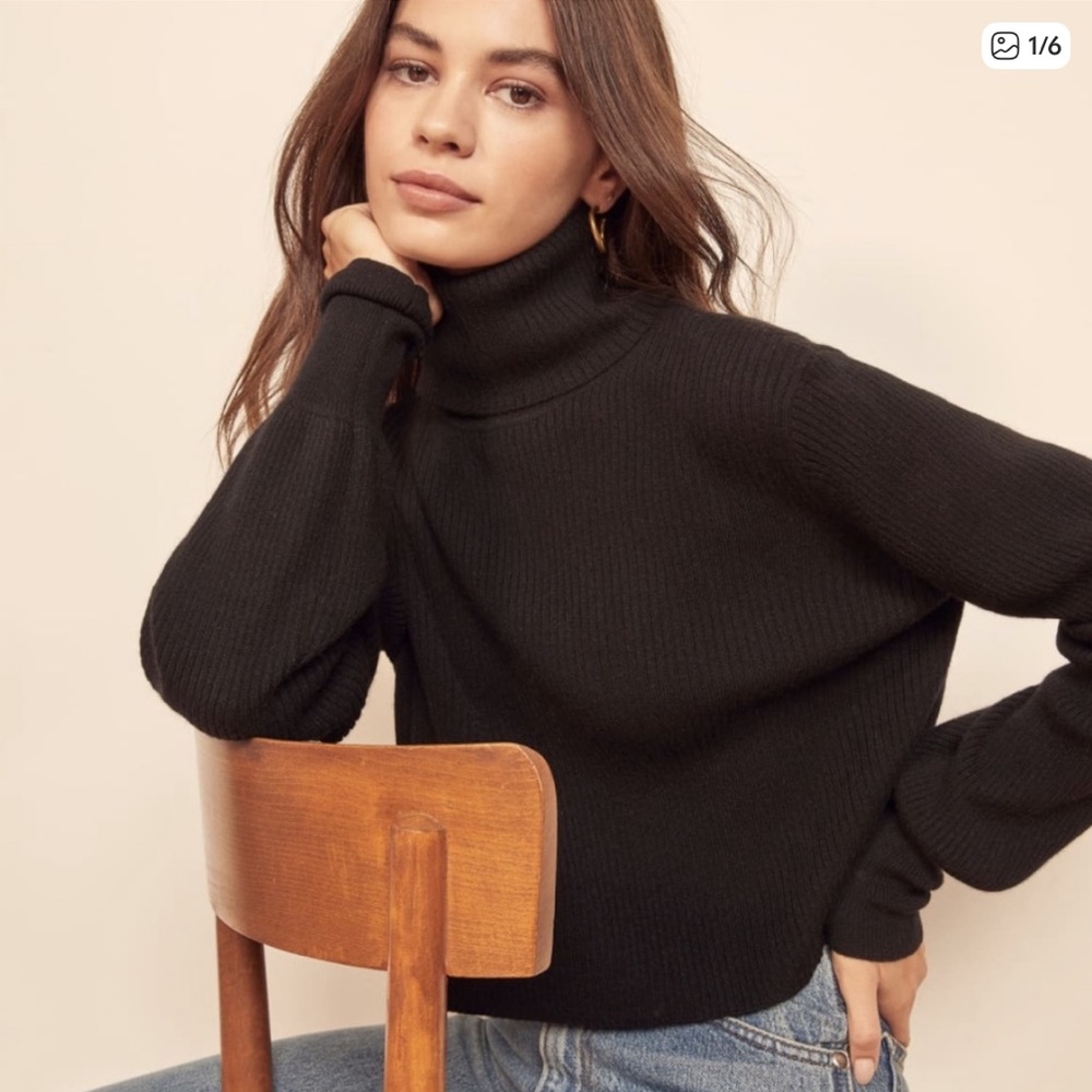 Reformation Luisa Cropped Ribbed Cashmere Turtleneck Sweater XL